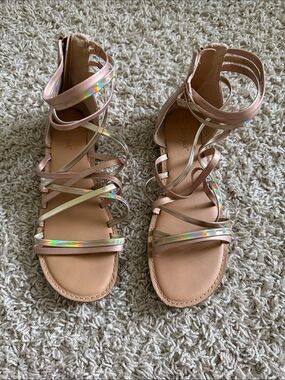 Strappy Holographic Nude Girls Gladiator Sandals (4)